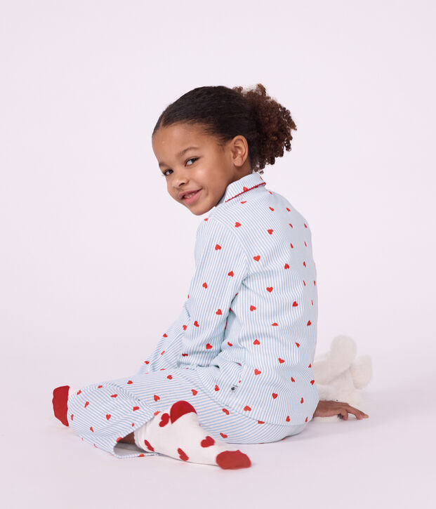 Pijama infantil abotonado de algod&oacute;n con estampado de corazones blanco/multicolor