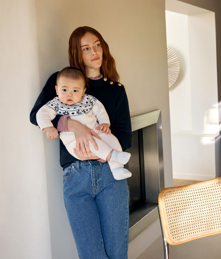 Conjunto de 2 piezas con c&aacute;rdigan de jarcquard tricotado para beb&eacute; blanco/azul