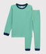 Pijama de mil rayas verde de niño pequeño con acanalado