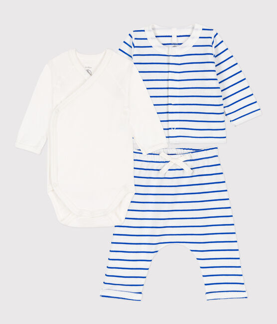 Conjunto de muletón a rayas para bebé. blanco MARSHMALLOW/azul PERSE