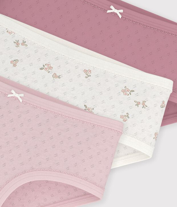 Juego de braguitas infantiles de talle alto de algod&oacute;n calado con flores multicolor
