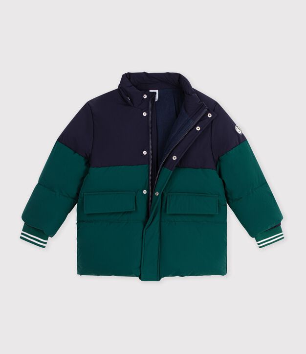 Plum&iacute;fero infantil liso colorblock verde/azul