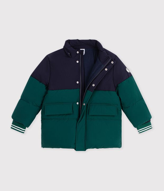 Plum&iacute;fero infantil liso colorblock verde/azul