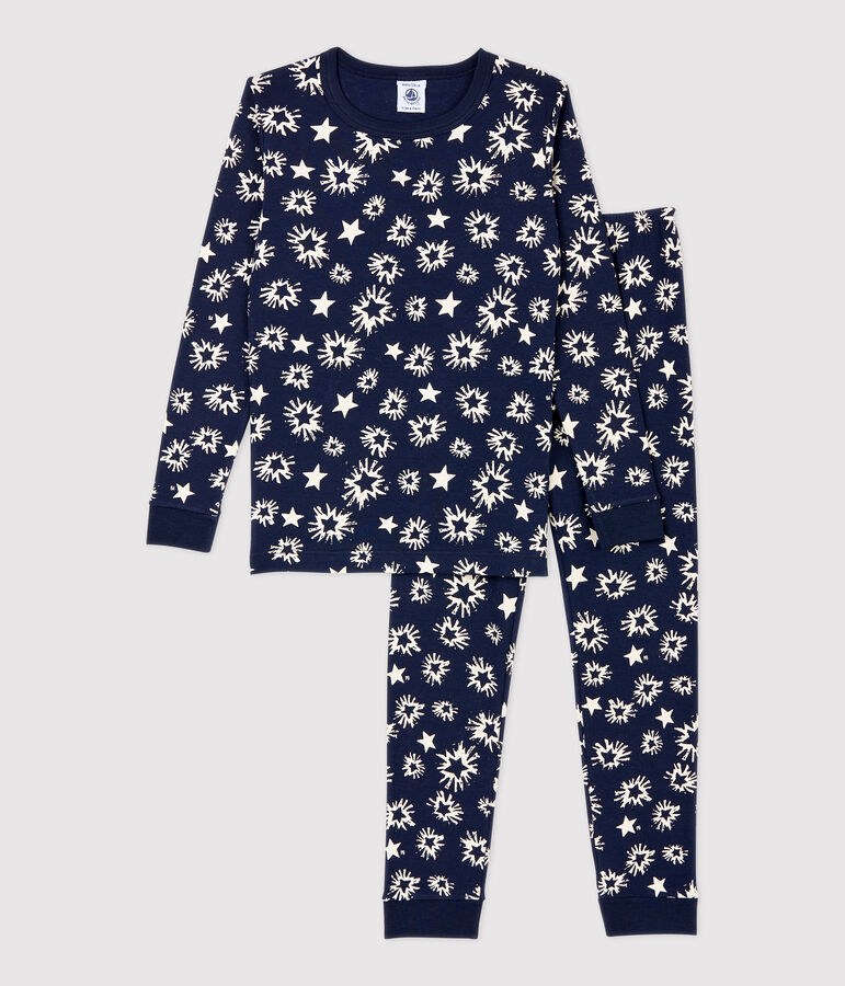Pijama snugfit con estampado de estrellas de ni&ntilde;o azul/blanco