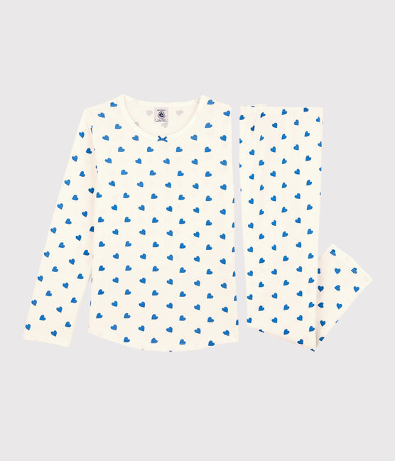 Pijama con corazones azules de algodón de niña blanco MARSHMALLOW/azul BRASIER