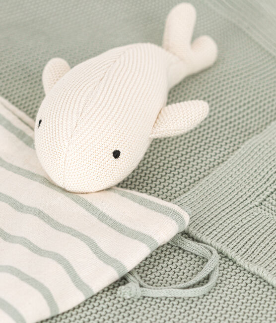Manta y peluche de punto tricotado para bebé verde HERBIER/ MARSHMALLOW