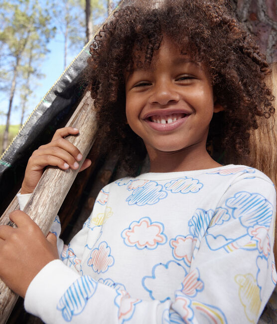 Pijama estampado infantil con motivo de nube y arcoíris de algodón  blanco MARSHMALLOW/blanco MULTICO