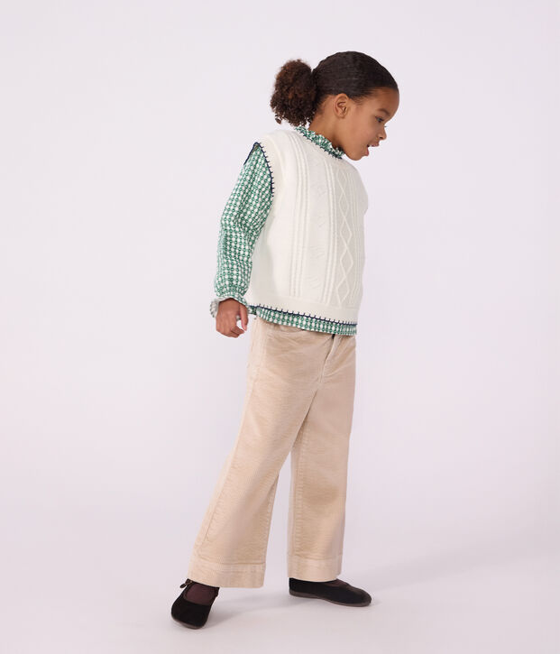 Jersey infantil sin mangas de lana y algod&oacute;n con detalle trenzado blanco
