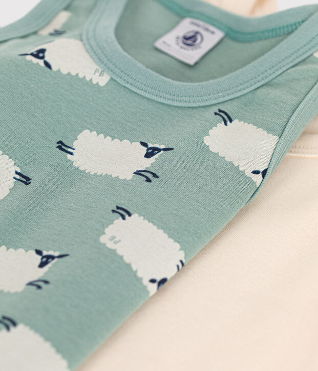 Juego de 2 camisetas infantiles de algod&oacute;n sin mangas con oveja multicolor