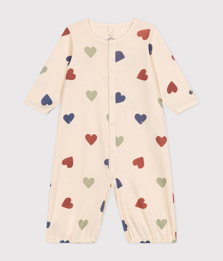 Mono saco de algod&oacute;n estampado con tres corazones para beb&eacute; crudo/multicolor