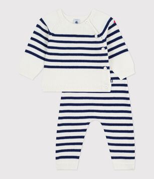 Conjunto tricotado de 2 piezas con rayas marineras para bebé azul/azul