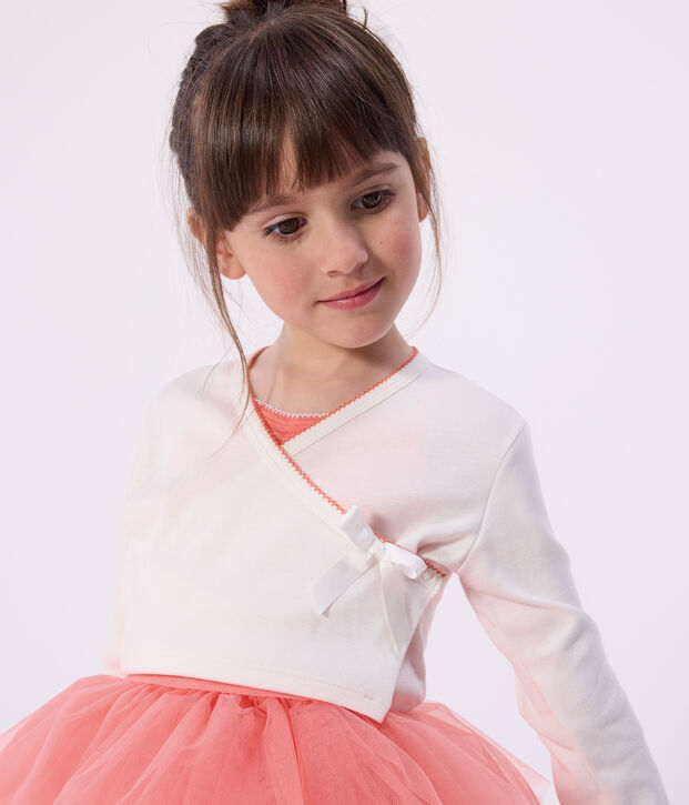 C&aacute;rdigan infantil cruzado y liso de algod&oacute;n blanco