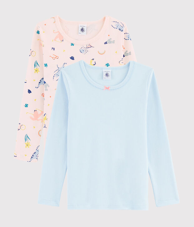 Juego de 2 camisetas de manga larga con animales yoga de ni&ntilde;a peque&ntilde;a multicolor
