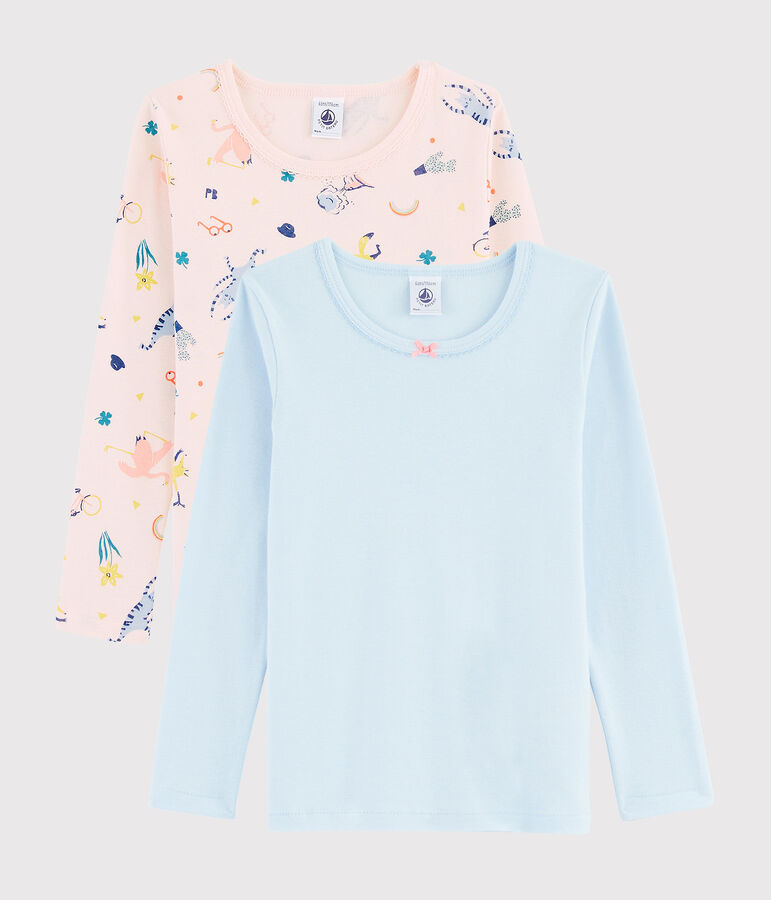 Juego de 2 camisetas de manga larga con animales yoga de ni&ntilde;a peque&ntilde;a multicolor
