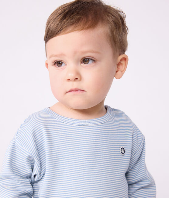 Camiseta de manga larga de algodón a rayas para bebé ADRIATIC/ MARSHMALLOW