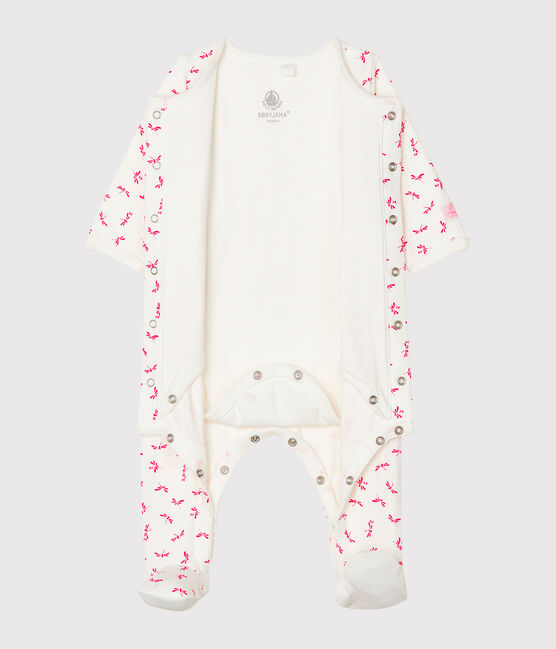 Bodyjama de tela túbica para bebé de niña blanco MARSHMALLOW/rosa GROSEILLER