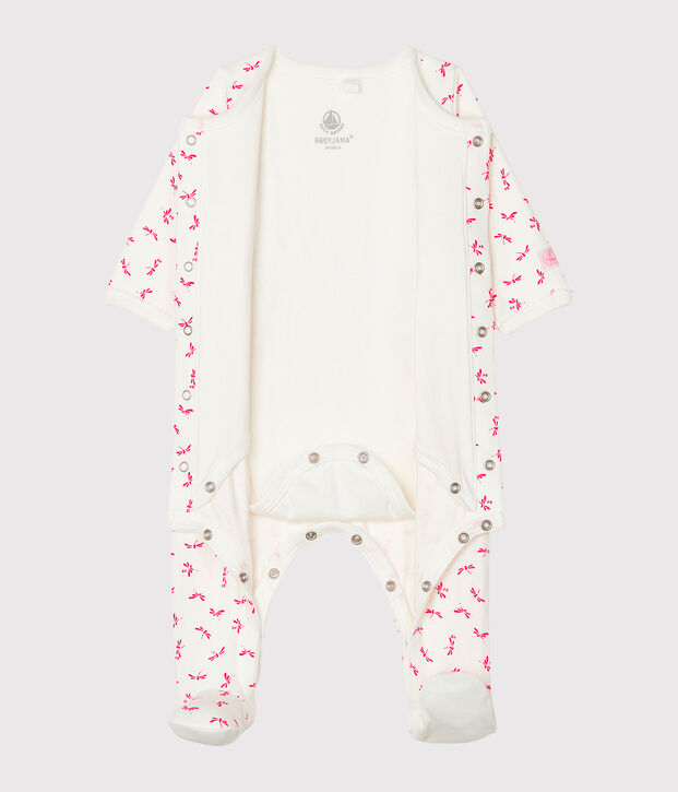 Bodyjama de tela t&uacute;bica para beb&eacute; de ni&ntilde;a blanco/rosa