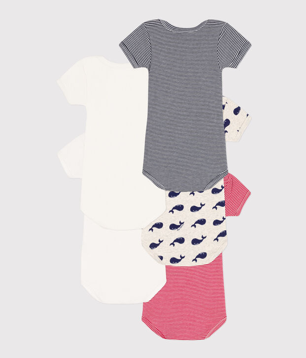 Juego de 5 bodis de algod&oacute;n de manga corta con ballenas multicolor