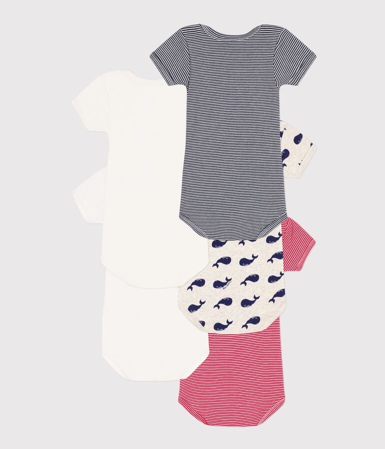 Juego de 5 bodis de algod&oacute;n de manga corta con ballenas multicolor