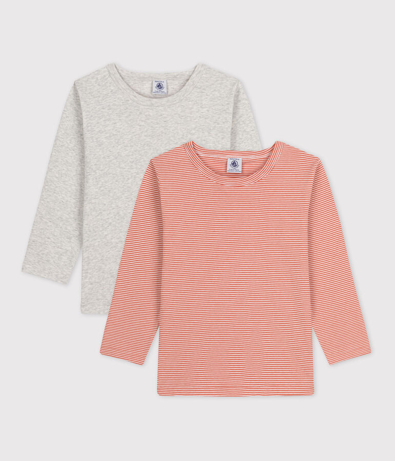 Juego de 2 camisetas de algod&oacute;n milrayas de manga larga para ni&ntilde;a / ni&ntilde;o multicolor