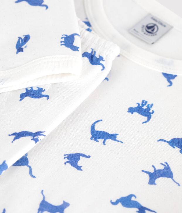 Pijama infantil de algod&oacute;n con estampado de gatos blanco/multicolor