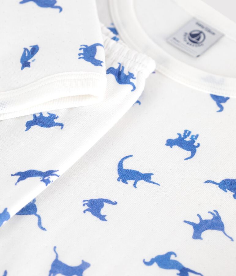 Pijama infantil de algod&oacute;n con estampado de gatos blanco/multicolor