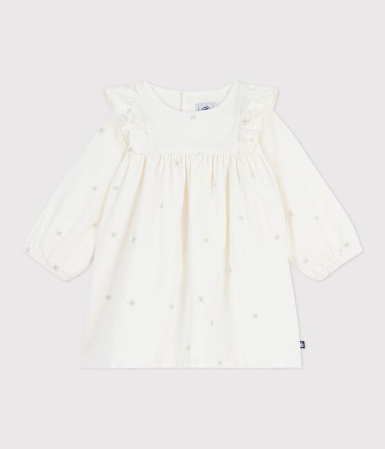 Vestido liso de pana de manga larga para bebé crudo MILK/ ARGENT