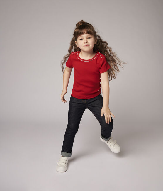Camiseta de manga corta de algodón de niña rojo TERKUIT