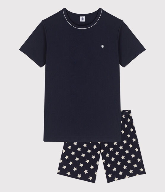 Pijama corto de algodón con estrellas para niño azul SMOKING/blanco MARSHMALLOW