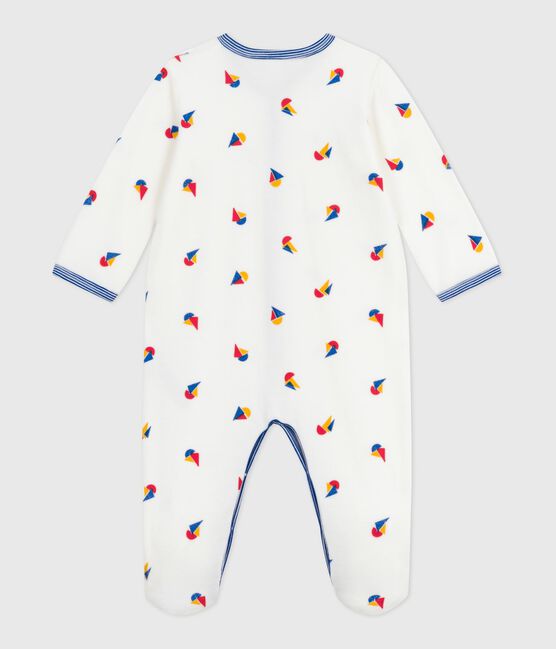 Pijama de terciopelo estampado para bebé blanco MARSHMALLOW/blanco MULTICO