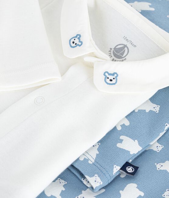 Conjunto de 3 piezas con estampado de oso y body con cuello bordado  para bebé azul ADRIATIC/ MULTICO