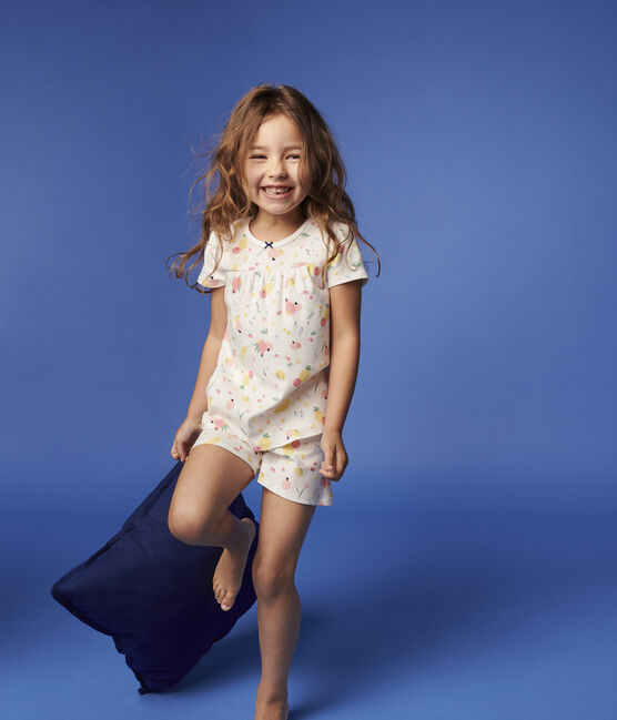 Pijama corto con estampado de frutas de verano de niña de algodón ecológico blanco MARSHMALLOW/blanco MULTICO
