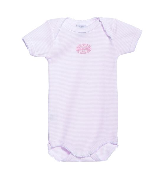 Body de manga corta milrayas para bebé niña rosa VIENNE/blanco ECUME