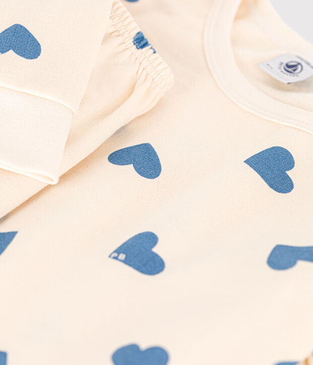 Pijama infantil de felpa cepillada con estampado de corazones azul/azul