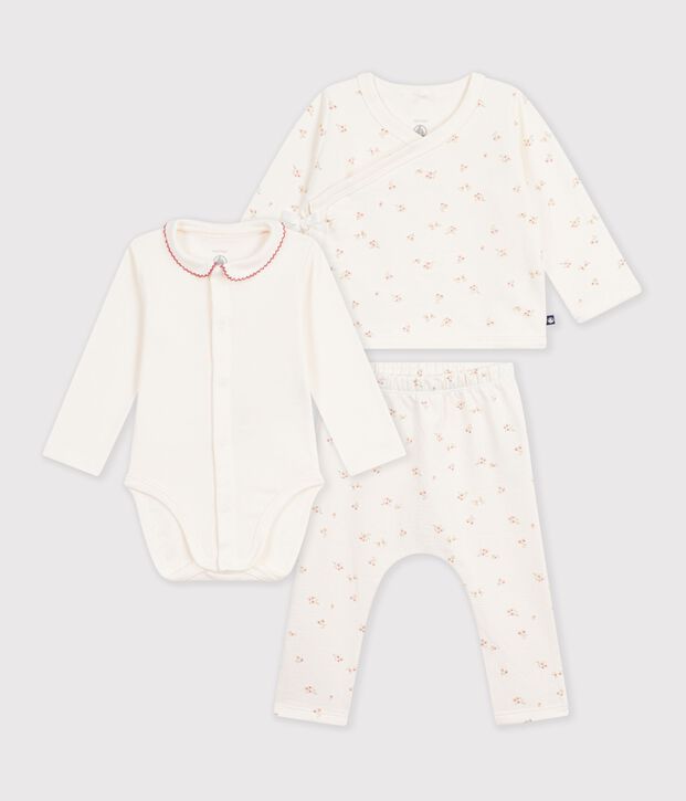 Conjunto de algod&oacute;n con cuello y estampado de flores para beb&eacute; crudo/multicolor