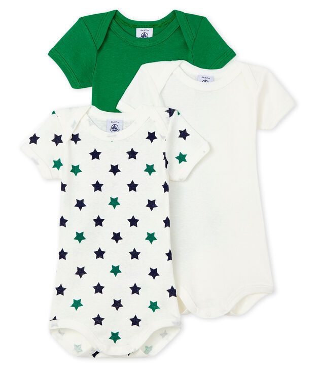 Tres bodis de manga corta de lino/algod&oacute;n para beb&eacute; de ni&ntilde;o multicolor