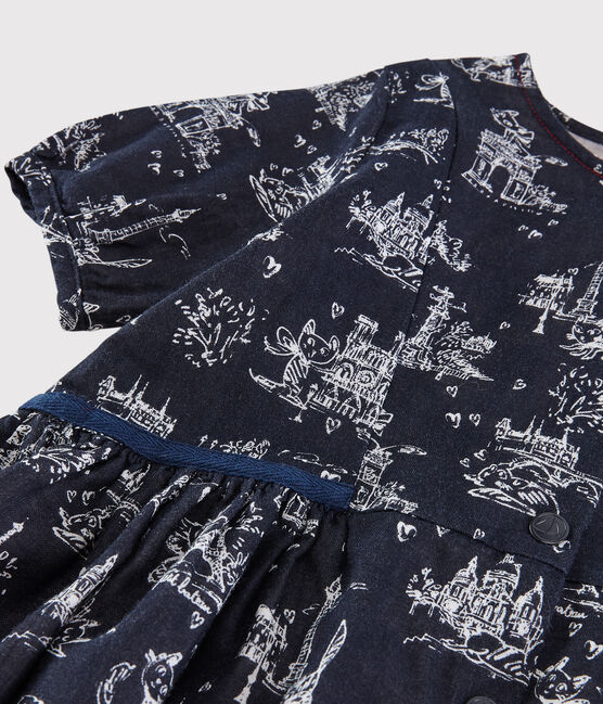 Vestido de túbico de manga corta para niña azul SMOKING/blanco ECUME