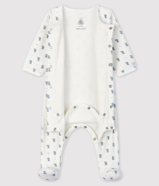 Bodi pijama con estampado de koalas de bebé de terciopelo de algodón orgánico blanco MARSHMALLOW/blanco MULTICO