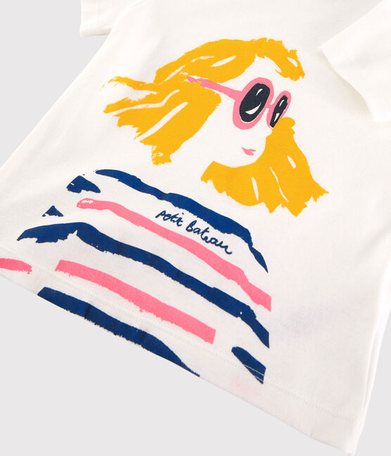 Camiseta de manga corta de algodón de niña blanco MARSHMALLOW/azul MYKONOS