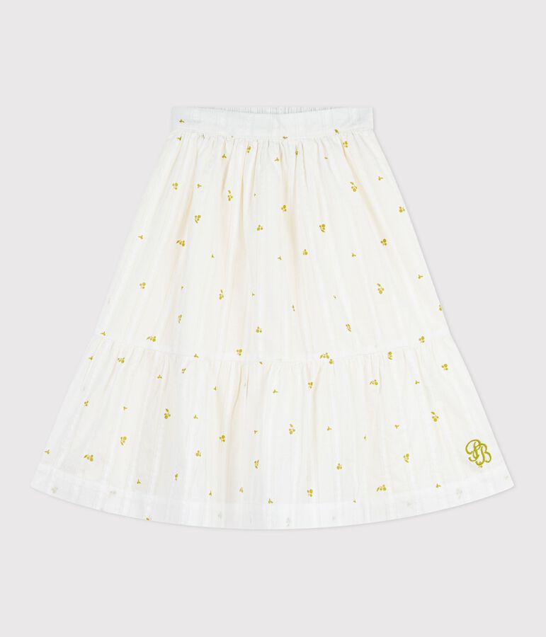 Falda larga infantil de algod&oacute;n con estampado de flores verde/verde