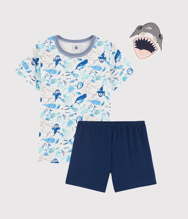 Pijama corto de algod&oacute;n disfraz de tibur&oacute;n para ni&ntilde;a/ni&ntilde;o blanco/multicolor