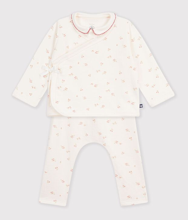 Conjunto de algod&oacute;n con cuello y estampado de flores para beb&eacute; crudo/multicolor