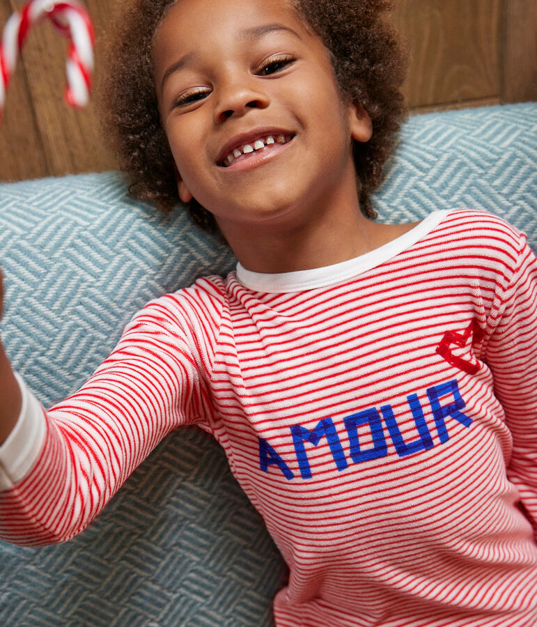 Pijama de terciopelo a rayas para ni&ntilde;o/ni&ntilde;a blanco/rojo