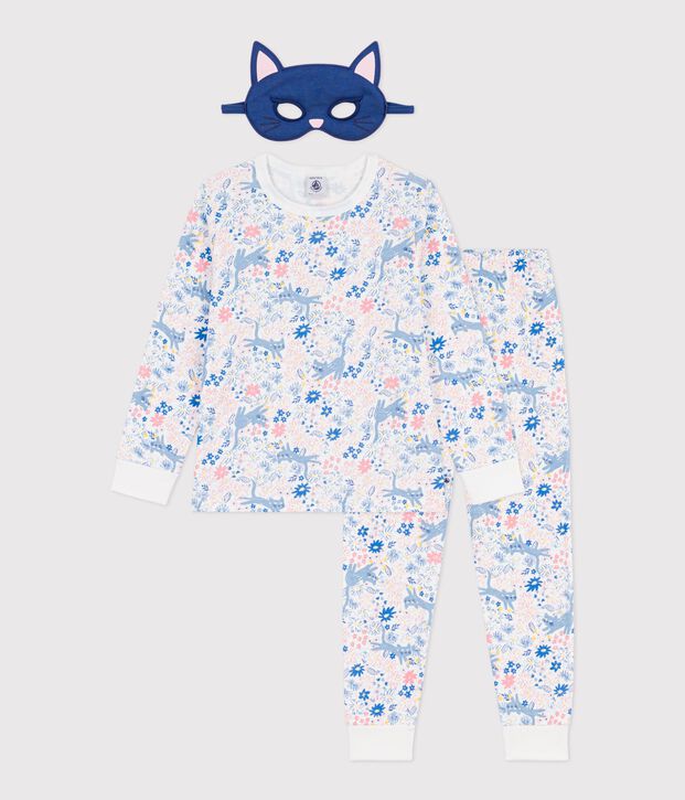 Pijama infantil tipo disfraz de algod&oacute;n con estampado de flores blanco/multicolor