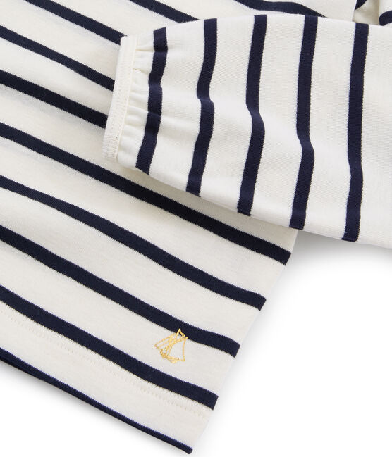 Camiseta de niña beige COQUILLE/azul SMOKING