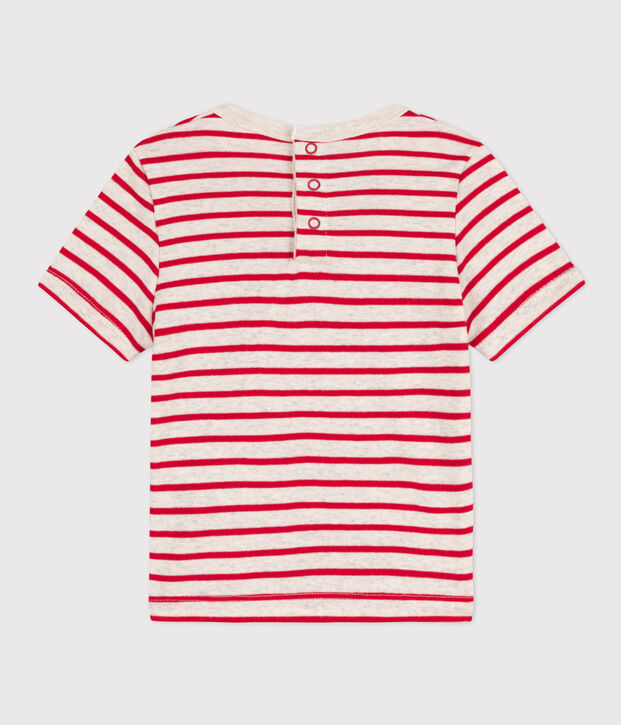 Camiseta de manga corta de algod&oacute;n a rayas para beb&eacute; beige/rojo