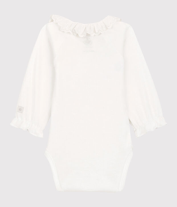 Bodi con cuello de beb&eacute; ni&ntilde;a de algod&oacute;n org&aacute;nico blanco
