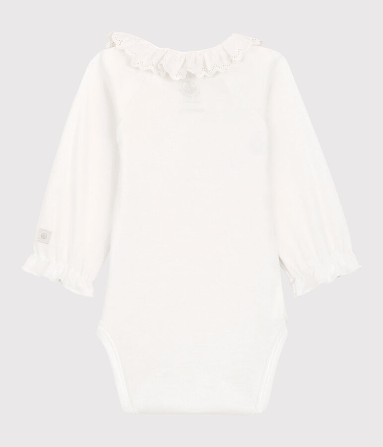 Bodi con cuello de beb&eacute; ni&ntilde;a de algod&oacute;n org&aacute;nico blanco MARSHMALLOW