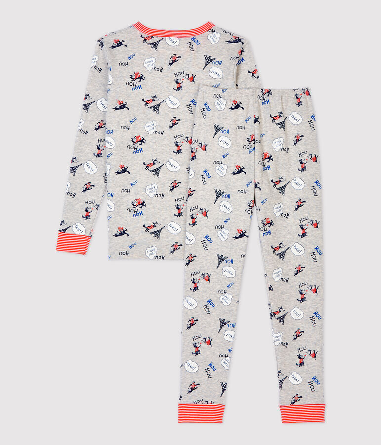 Pijama snugfit con estampado de Par&iacute;s de ni&ntilde;o de algod&oacute;n org&aacute;nico gris BELUGA/blanco MULTICO
