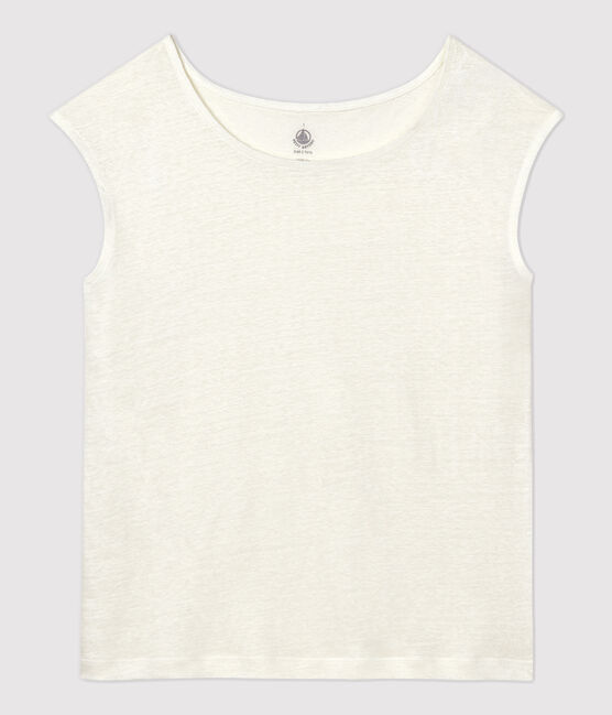 Camiseta de lino lisa de mujer blanco MARSHMALLOW